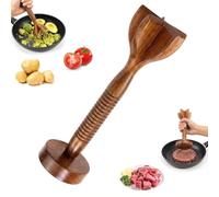 Wooden Meat Chopper,Teak Wooden Ground Beef Smasher with Handle