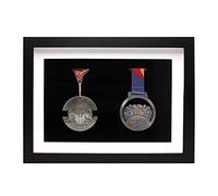 Wooden Medal Display Shadow Box Frame, 2 Medals Display Case for Runners Marathon Soccer Football Gymnastics & All Sports Medals Award Insignia (Black)