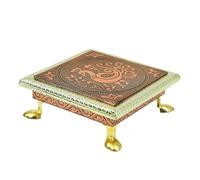 Wooden Meenakari Puja Pooja Bajot/Table/Chowki aasan Indian Traditional Cultural Religious Chaurang Gold Design Small for mandir Temple Navratri Festival Decoration Home Decor (Size :-6" X 6" X 2")