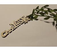 Wooden Merry Christmas Embellishment Napkin Ties, Set of 6, Botanical Ribbon