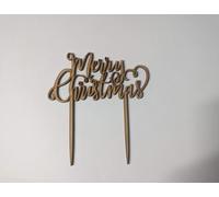 Wooden Merry Christmas Laser Cut Cake Topper, (size11.5 cm High x 12.5 cm Wide), 3 mm Thick MDF blank for craft.Made in UK