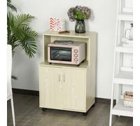 Wooden Microwave Cart on Wheels Modern Storage Shelf 2-door Cabinet Trolley HOMCOM Light Oak One Size