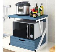 Wooden Microwave Stand With Drawer, 2-Tier Shelf For Kitchen, Home, Office - Perfect For Microwave, Printer, And Storage Solution,Blu