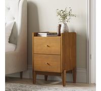 Wooden Mid-Century Tall 2-Drawer Bedside Table - Rumi