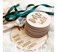 Wooden Milestone Cards and Discs 16pc Set for Baby Photos and First Year Milestones - New Parents and Baby Showers with "Hello World" Sign and Monthly Cards from 1-12 Months.