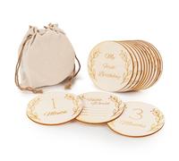Wooden Milestone Photo Cards Wooden Monthly Discs for Baby Monthly Baby Milestone Signs 12 Months, Hello World, for future parents, Boy and Girl, 14 Pieces, Many languages