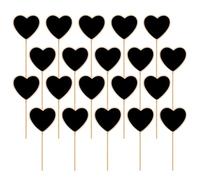 Wooden Mini Blackboard Toppers 20pcs Heart Shaped for Plants | Garden Flowers Labels, Message Board Use, Black Finish, Wedding Party Decoration, Signage in Garden