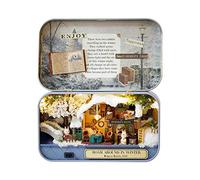 Wooden Mini Doll House Accessories, Handmade Mini Iron Box Theater Model (Winter roaming)