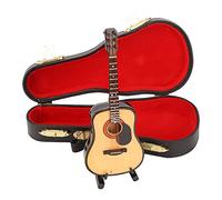 Wooden Miniature Guitar Model with Stand and Case, Mini Musical Instrument Guitar Replica Figurines Home Decoration Ornament