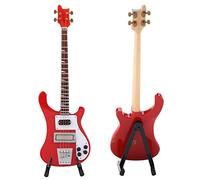 Wooden Miniature Guitar Red Mini Bass Replica Mini Musical Instrument Model with Stand for Home Decoration Ornaments Ornaments