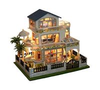 Wooden Miniature Villa Kit - 3Ds House Model Project, Small DIYy Craft Making Set | Uniquee Handmade Construction Hobby Keepsake, Detailed Building Toy Gift Idea with LED Light for Daughter Son Women