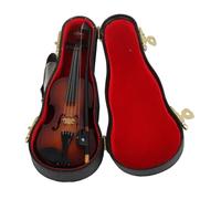 Wooden Miniature Violin Mini Dollhouse Musical Instrument Model Decor Model Decor with Bow, Stand Support and Black Case for Kids