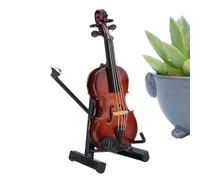 Wooden Miniature Violin Model,Violin Musical Instrument Miniature with Stand - Collectible Display Accessory, Doll House Model for Study Room Bedroom Living Room