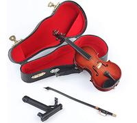 Wooden Miniature Violin Replica with Stand, Bow and Case Tabletop Sculpture