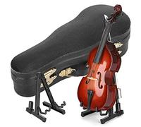 Wooden Miniature Violin with Stand, Bow and Case Mini Musical Instrument Violin Replica Collectible Figurines Dollhouse Accessories Model for Home