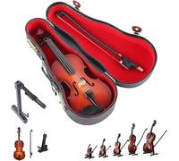 Wooden Miniature Violin with Stand, Bow & Case - Mini Musical Instrument Dollhouse Model Home Decoration Collectible Figurines Display Ornament Small Joke Gift(Size:8cm)