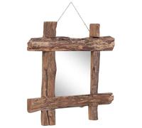 Wooden Mirror Natural 50 x 50 cm Recycled Teak Wood Wall Mirror with Frame for Bathroom, Bedroom, Hallway, Living Room, Rustic Decoration and Full Body View