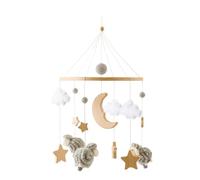 Wooden Mobile Wind Chime with Moon and Sheep Charm for Baby Crib 43 x 22.5 cm Rotating Rattles Mobile Decorative Bohemian for Boys and Girls 0-3 Years Old for Bedroom and Stroller