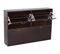 Wooden Modern Design 4 Drawer Shoes Cabinet Pull Down Shelf Storage Organiser Entrance Hallway Furniture - Dark Brown