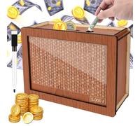Wooden Money Box, 5k Savings Challenge Money Box Cash Vault Wooden Savings Box for Kids, Piggy Box with Numbers Reusable Saving Box Challenge for Boys, Girls, Adults (£5000)
