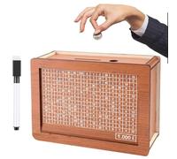 Wooden Money Box for Savings Challenge - 1,000 Pounds Money Saving Box with Counter for Adult, Wood Money Cash Coin Jar, Personalised Money Saving Bank with Marker & Eraser, Gift for Kid Adult Teen