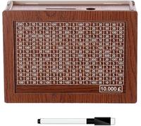 Wooden Money Box with Counter, 10000 Saving Challenge Box, Coin Banks with Savings Target and Numbers, Money Bank for Home, Adults and Kids (Brown, L)