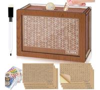Wooden Money Box with Counter with 8 Different Target Stickers and 1 Reusable Marker Money Box with Targets with Numbers for 500 € 1000 € 2000 € 3000 € 5000 € 10000 € for Adults and Children