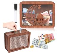 Wooden Money Box with Counter, Wood Reusable Wooden Money Jar, Money Saving Box Piggy Bank, Saving Bank Help Budget Boxes, Counting Money Box for Adults Kids Christmas Birthday Gift (5000-A)