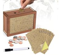 Wooden Money Saving Box, 10,000 Pounds Money Saving Challenge for Cash & Coin Counter Money Gift Box for Adult Birthday with Erasable Pen & Numbered Panels Sticker