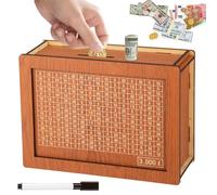 Wooden Money Saving Box, 3000 Savings Challenge Box Coin Bank Small Change Banknotes Wooden Piggy Bank for Kids Adults Money Boxes with Pen Money Saving Box for Boys Girls
