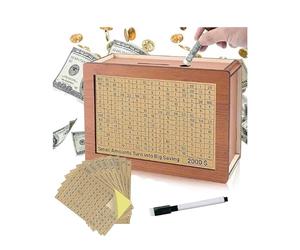 Wooden Money Saving Box,Reusable MoneyBox,Retro Money-Box Storage Box,Savings Box with Numbers Checking for Helps Adults and Children Build the Habit of Saving