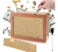 Wooden Money Saving Box, Reusable Wooden Piggy Bank Money Jar for Savings Goal, Money Saving Box With Erasable Pen Money Saving Bank Help Budget Boxes for Adults Kids