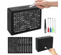 Wooden Money Saving Box with Erasable Pen Cash Wooden Saving Box, 500/1000/2000/3000/5000/10000 Portable Storage Case Savings Challenge Box Piggy Bank