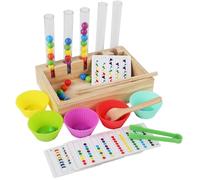 Wooden Montessori Bead Game Building Block Baby Rainbow Stack Matches Counting Color Sorting, Boosts Fine Motor and Math Skills, Birthday Gift for Building Block Game Lovers (Yellow)