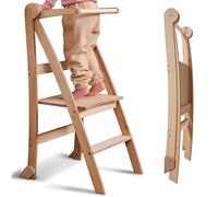 Wooden Montessori Learning Tower Space-Saving: Foldable Learning Tower, Stool for Children, Foldable Kids' Step Stool, Learning Tower with Anti-Tip Protection