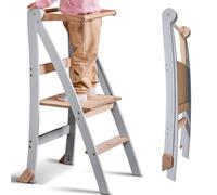 Wooden Montessori Learning Tower Space-Saving: Foldable Learning Tower, Stool for Children, Foldable Kids' Step Stool, Learning Tower with Anti-Tip Protection