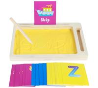 Wooden Montessori Sand Writing Tablet,Wooden Sand Scraping Box for Writing Letters and Numbers Sands Drawing in A for Children Brain Development(yellow)