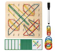 Wooden Montessori Toys, Wooden Geoboard with Activity Pattern Cards and Rubber Band - Pegboard Pins with Montessori Rubber Band Puzzle Shapes Imagination and Creativity of the Child