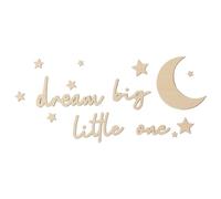 Wooden Moon and Stars Wall Art Dream Big Little One Wall Decor Boho Farmhouse Paintable Sign Ornaments for DIY Home Bedroom Baby Shower Birthday Party Decoration
