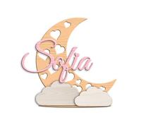 Wooden Moon Theme Topper 20 cm Alezza with Personalised Name. Lettering for Cake Table, Decoration etc.