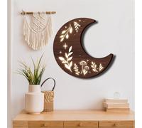 Wooden Moon Wall Art Decor, Boho Wooden Moon Phase Stars LED Lamp Wall Hanging Decor Sign, Wood Carving LED Night Light Wall Sculptures, 3D Home Wall Art Decoration for Kids Bedroom Living Room (B)