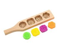 Wooden Mooncake Mold, 4 Flower Pattern DIY Moon Cake Press Carved Baking Cookie Mold for Biscuit Chocolate Ice Candy Cake Shop Dessert Shop Kitchen Home Tools