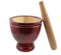 Wooden Mortar 6" Pestle Grinding Herb Garlic Papaya Salad Som Tum Thai Kitchen Tool 1 Set Red Brown size