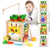 Wooden Motor Skills Cube, Baby from 1 Year, 7-in-1 Activity Cube, Montessori Activity Center, Carrot Harvest Wooden Toy, Motor Skills Toy for Toddlers, Baby
