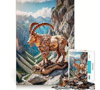 Wooden Mountain Goat Sculpture Puzzles for Adults 1000 Pieces Focus Boost Fun Uniform Size Precise Pieces Bonding Activity for Loved Ones (38x26cm)