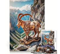 Wooden Mountain Goat Sculpture Teenagers Puzzles 1000 Piece Jigsaws Memory Boost Unwind Easily (38x26cm)
