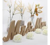 Wooden Mr and Mrs Sign, Rustic Mr. & Mrs. Letters Wedding Signs for Wedding Table, Miss Mr. Deroation for Photo Props/Party Table/Anniversary/Valentine's Day/Wedding & Engagement, Wood Color