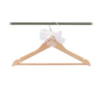 Wooden Mrs. Bride Hanger for Wedding Dress, Elegant Bridal Hanger with Ribbon Bow Tie & Pearls for Gift Shower Party Suit Gowns Keepsake 38 cm (Beige)