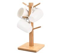 Wooden Mug Tree Stand Set of 6 Cups Mug Holder Mug Rack Wood Cup Holder Storage Organizer Display Stand Kitchen Storage Rack with Anti-Slip Weighted Base for Coffee Tea Mugs Cups… (Square)