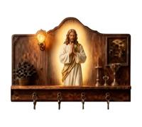 Wooden Multifunctional Home Key Holder, 2D Jesus Communion Wall Art Keychain Holder with 4 Hooks, Christian Autumn Wall Mounted Key Rack, Religious Welcome Sign, Home Decor for Entryway (D)